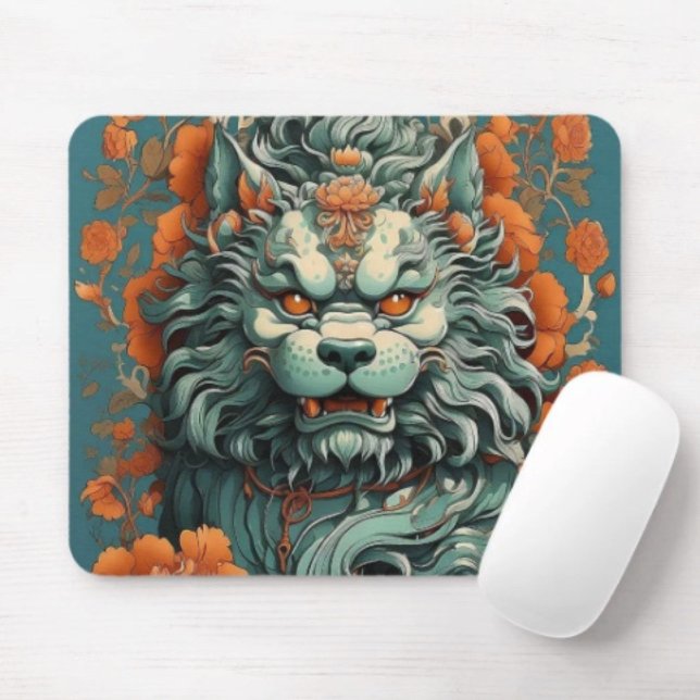 Mousepad Leão da Sabedoria Flu  (Asian Lion Head mouse pad durable dust and stain resistant.  9.25"l x 7.75"w. Non-slip rubber.)