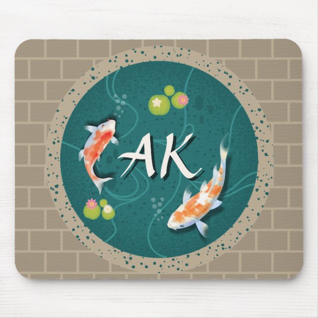 Mousepad Leão de Peixe Koi Japonês Realista Verde (Frente)