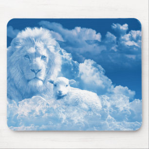 Mousepad Leão e cordeiro nas nuvens