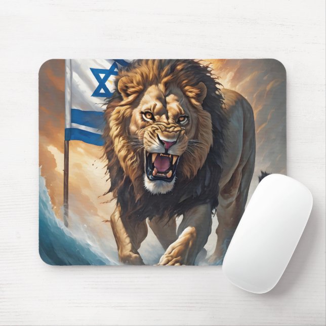 Mousepad Leão feroz com bandeira israelense (Com mouse)
