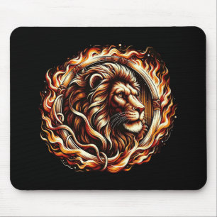 Mousepad Leão Flamejante no Anel de Chamas de Fogo Astrolog