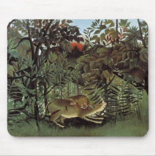 Mousepad Leão Fome de Henri Rousseau, Vintage Wild Animal