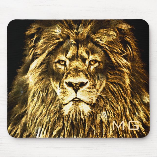 Mousepad Leão Majestoso Dourado Monograma (Frente)