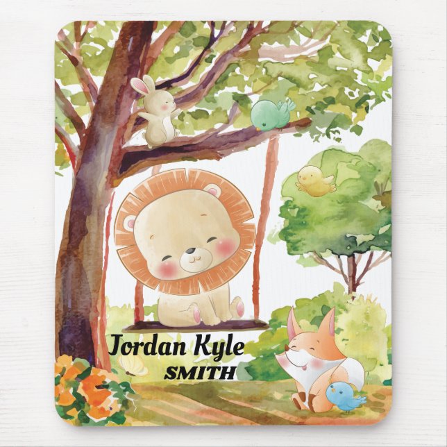 Mousepad Leão, Raposa, Coelho e Pássaros Balançando Naturez (Frente)