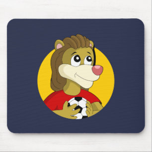 Mousepad Leão segurando um mouse de bola de futebol