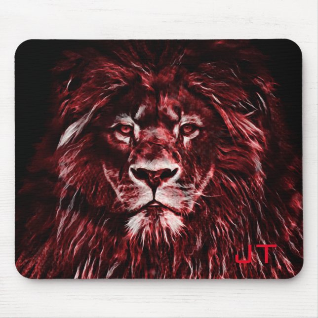Mousepad Leão Vermelho Majestoso Monograma (Frente)