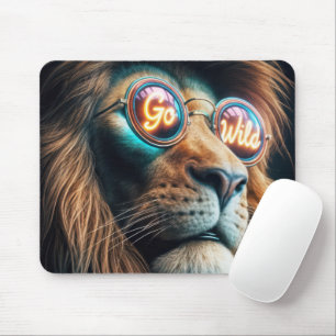 Mousepad Leão Vestindo Óculos De Sol Neon Com Texto