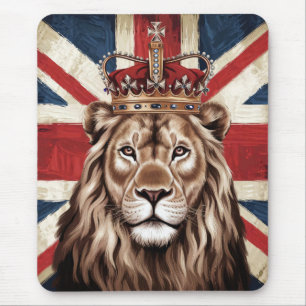 Mousepad Leão Vestindo uma bandeira britânica coroa