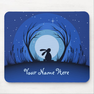 Mousepad Lebre Personalizada, Coelho, Silhueta de Lua
