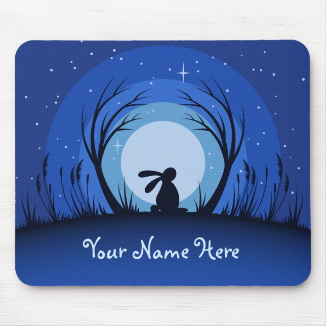 Mousepad Lebre Personalizada, Coelho, Silhueta de Lua (Frente)