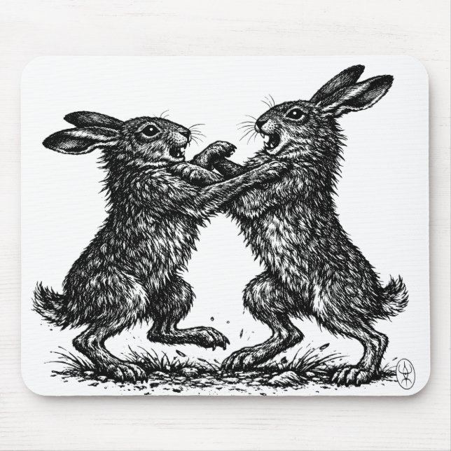 Mousepad Lebres Boxeando – Duelo Assombrado na Floresta de  (Frente)
