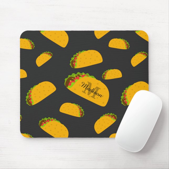 Mousepad Legal e divertido padrão do taco yummy Monograma (Com mouse)