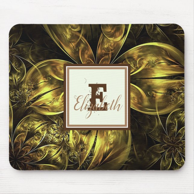 Mousepad Legal Elegante Dourado Floral, Monograma (Frente)
