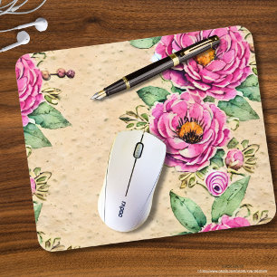 Mousepad Legal fundo russo Flores cor-de-rosa Aquarela
