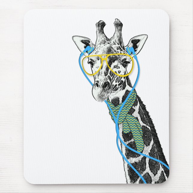 Mousepad Legal girafa engraçada com óculos, fones de ouvido (Frente)