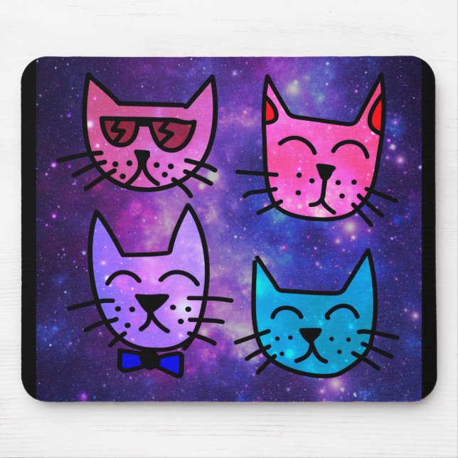 Mousepad Legal rostos de gato em um fundo espacial (Frente)