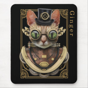 Mousepad Legal Steampunk Orange Tabby Cat com Nome