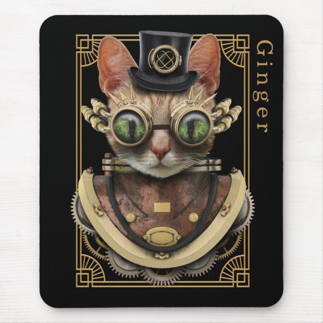 Mousepad Legal Steampunk Orange Tabby Cat com Nome (Frente)