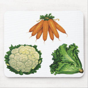 Mousepad Legumes Antigos; Cenouras, Couve-Flor, Alface