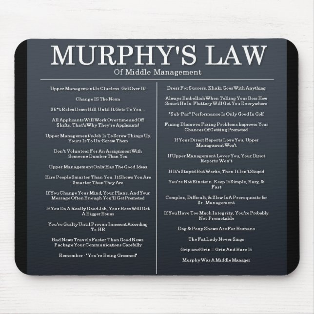 Mousepad Leis de Murphys da gestão média (Frente)