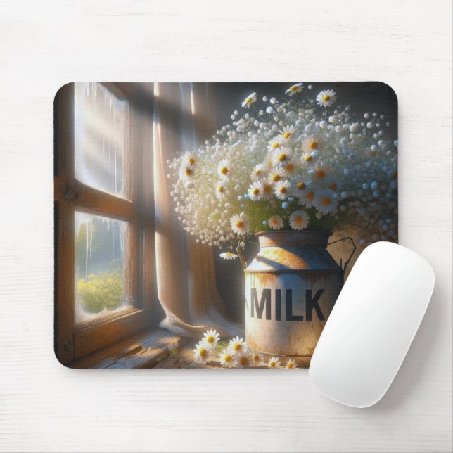 Mousepad Leite Antiquado Com Disies (Com mouse)