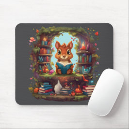 Mousepad Leitura De Esquilo Numa Estante De Vintage