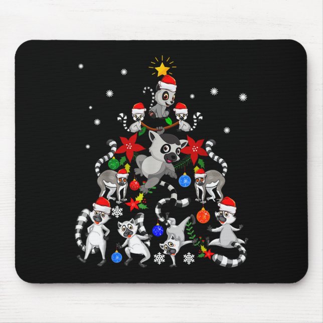 Mousepad Lemur Christmas Tree Santa Hat Xmas Holiday Costum (Frente)