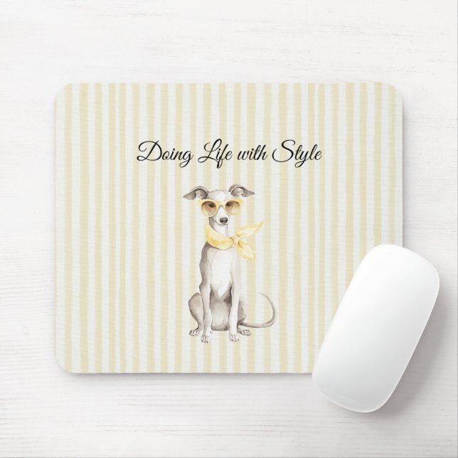 Mousepad Lenço Amarelo Suave Listras Cachorro Branco (Com mouse)