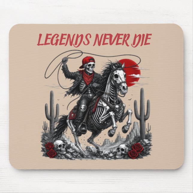 Mousepad LENDAS NUNCA MORREM – Cowboy Esqueleto Cavalgando  (Frente)