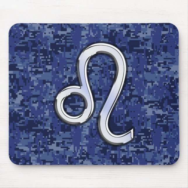 Mousepad Leo Zodiac Sign on Navy Blue Digital Camouflage (Frente)
