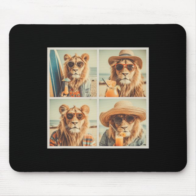 Mousepad Leões Legais Com Óculos De Sol Férias De Animais F (Frente)