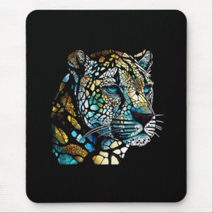 Mousepad Leopard Animal Portrait Vidro Escondido Arte Selva
