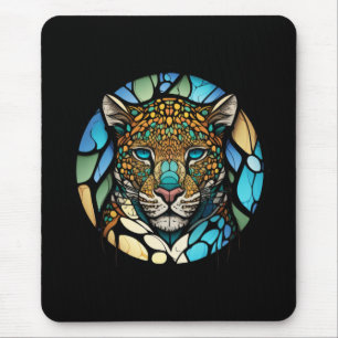 Mousepad Leopard Animal Portrait Vidro Escondido Arte Selva
