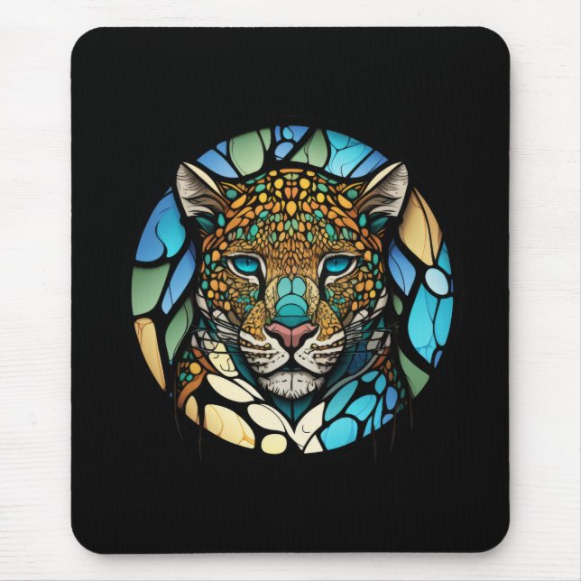 Mousepad Leopard Animal Portrait Vidro Escondido Arte Selva (Frente)