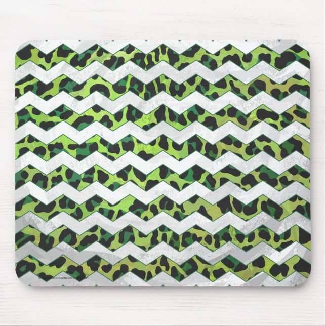 Mousepad Leopard Chevron Black and Green Impressão (Frente)