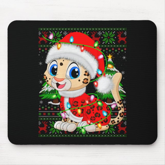 Mousepad Leopard Christmas Lights Santa Costume Ugly Xmas S (Frente)