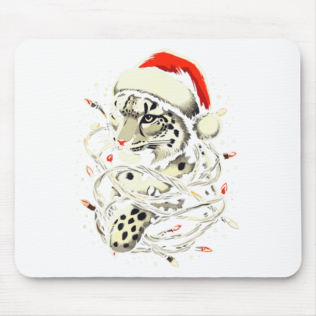 Mousepad Leopard Christmas Santa Hat Christmas Lights Women (Frente)