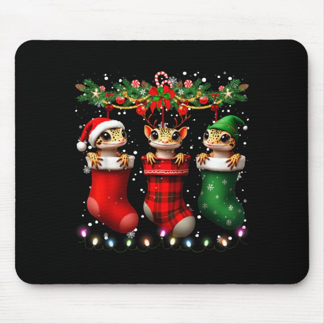 Mousepad Leopard Gecko In Christmas Socks Lights Leopard Ge (Frente)