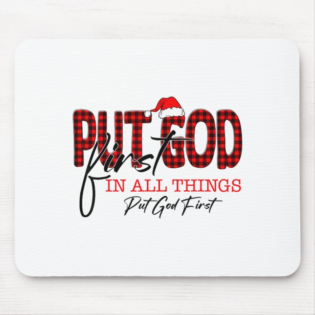 Mousepad Leopard Put God First In All Things Santa Hat Xmas (Frente)