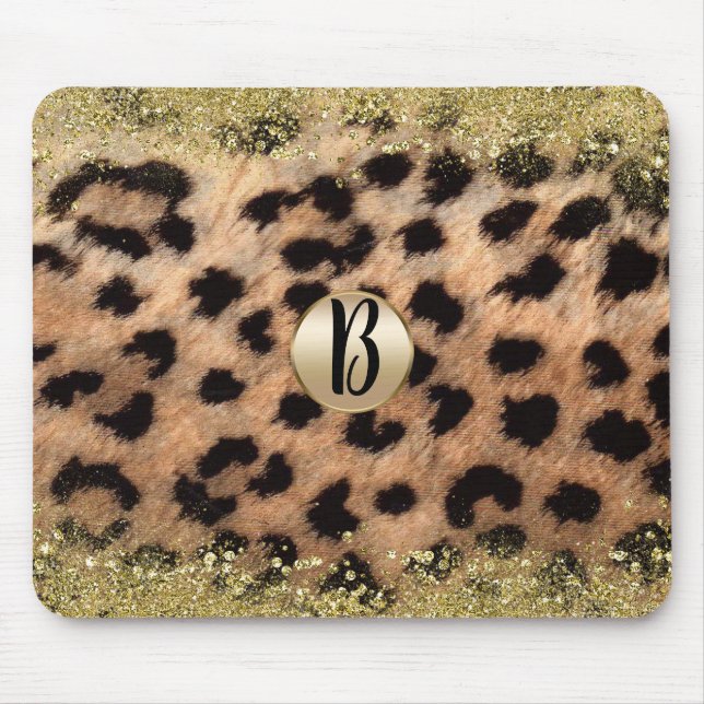 Mousepad Leopardo Cheetah Animal Imprimir Monograma Dourado (Frente)