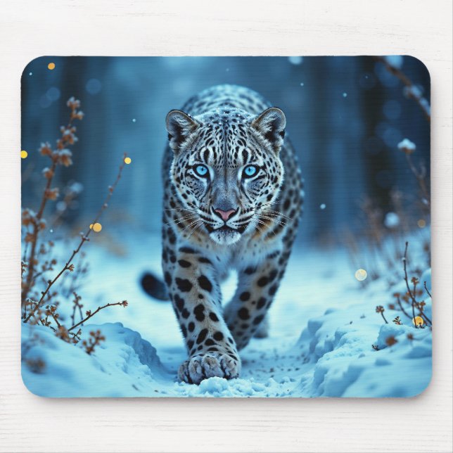 Mousepad Leopardo-da-neve, predador majestoso de olhos azui (Frente)
