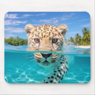 Mousepad Leopardo Diversão Animal Natureza Brincando Água F