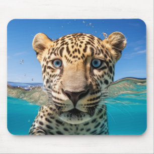 Mousepad Leopardo Diversão Animal Natureza Brincando Água F