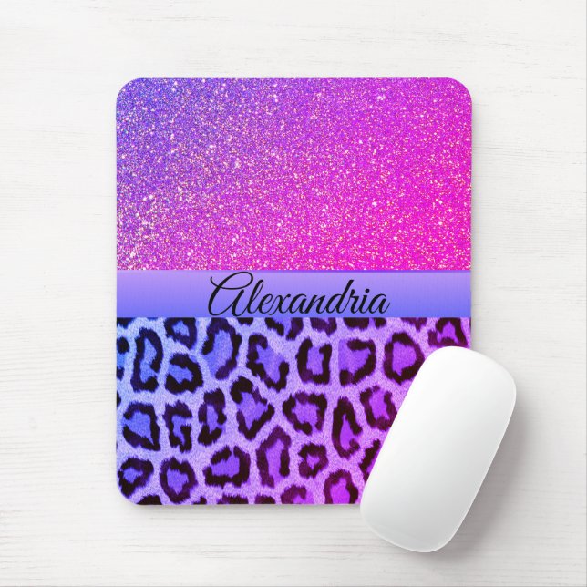 Mousepad Leopardo-Glama Rosa-Quente e Roxo (Com mouse)