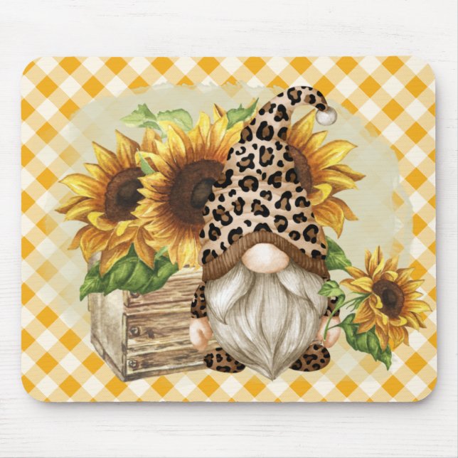 Mousepad Leopardo Gnomo Girassóis (Frente)