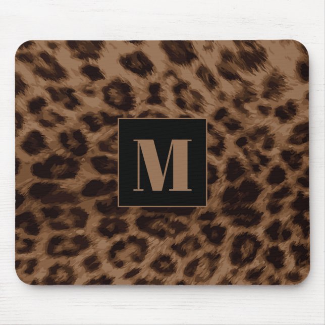 Mousepad Leopardo Impressão de Animais Pretos Monograma Pre (Frente)