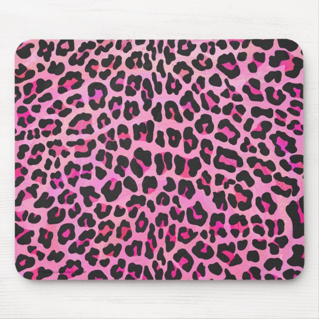 Mousepad Leopardo, Impressão preto e rosa quente (Frente)