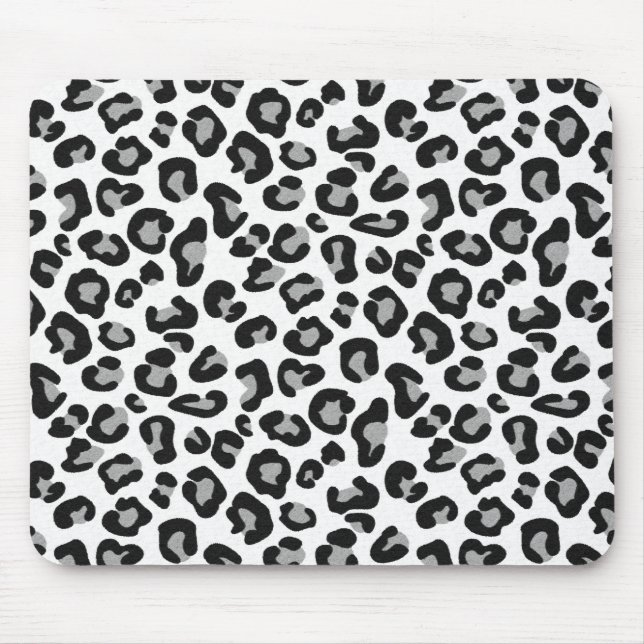 Mousepad Leopardo impresso em preto e branco com Cinza (Frente)