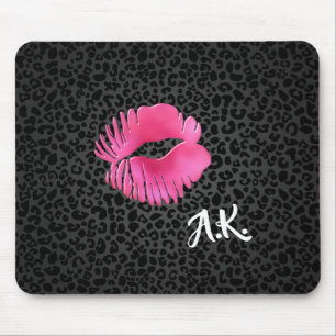 Mousepad Leopardo Preto Cinzento Quente-Rosa Beijo Beijo Co
