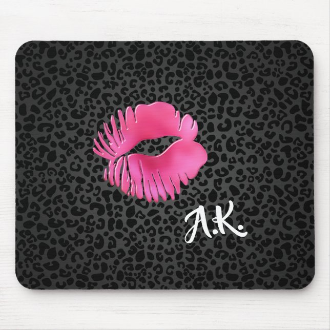 Mousepad Leopardo Preto Cinzento Quente-Rosa Beijo Beijo Co (Frente)